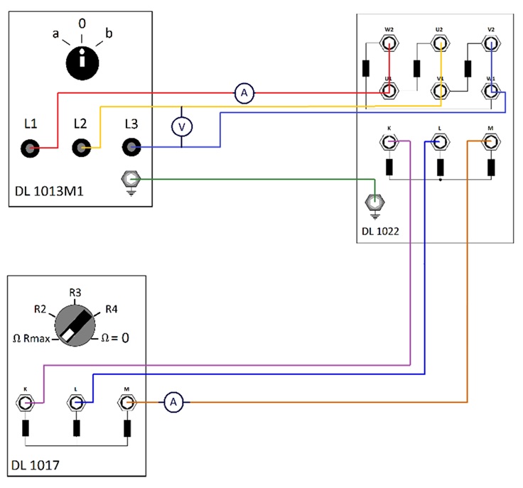 Figure 1. 3-slip ring induction motor no-load test simplified connection diagram