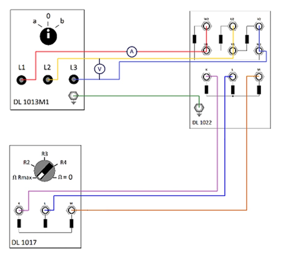 Figure 1. 3-slip ring induction motor no-load test simplified connection diagram